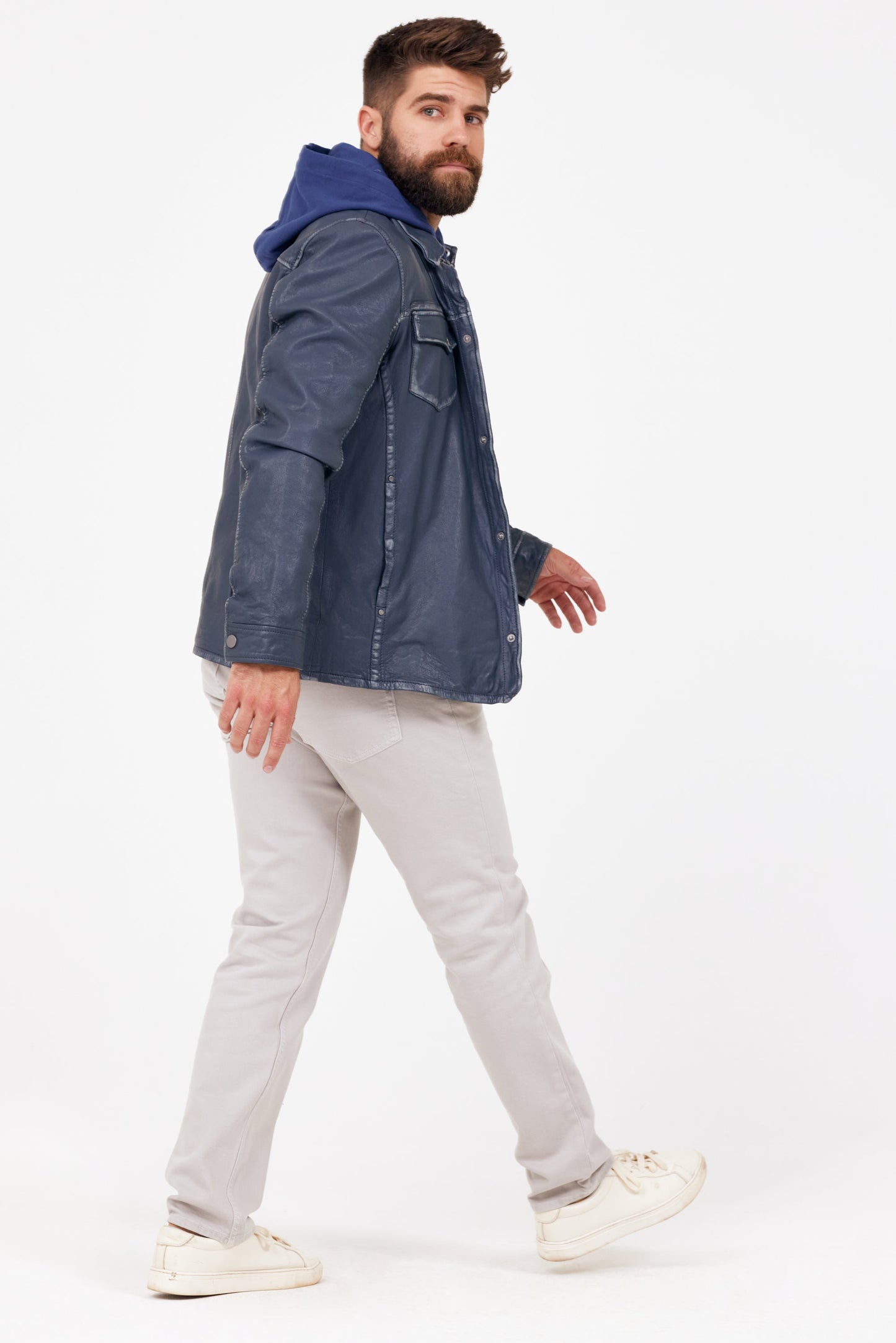 Wake RF Leather Jacket, Denim Blue