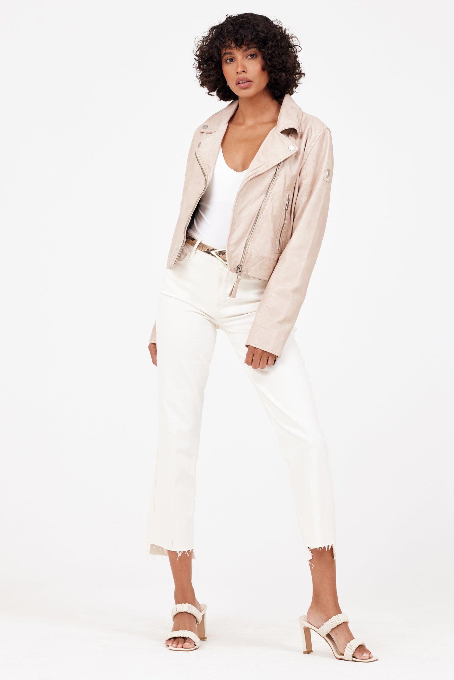 Julene RF Leather Jacket, Beige