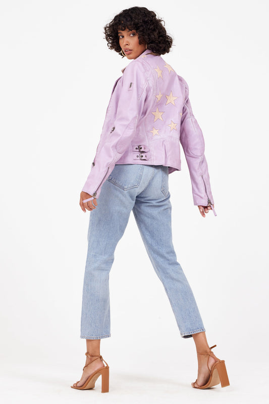 Christy RF Star Detail Leather Jacket, Digital Lavender