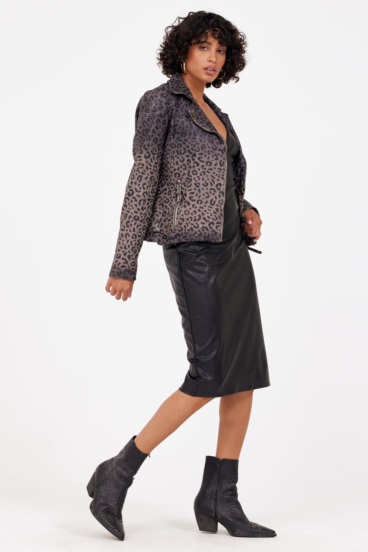 Vicki RF Leather Jacket, Snow Leopard