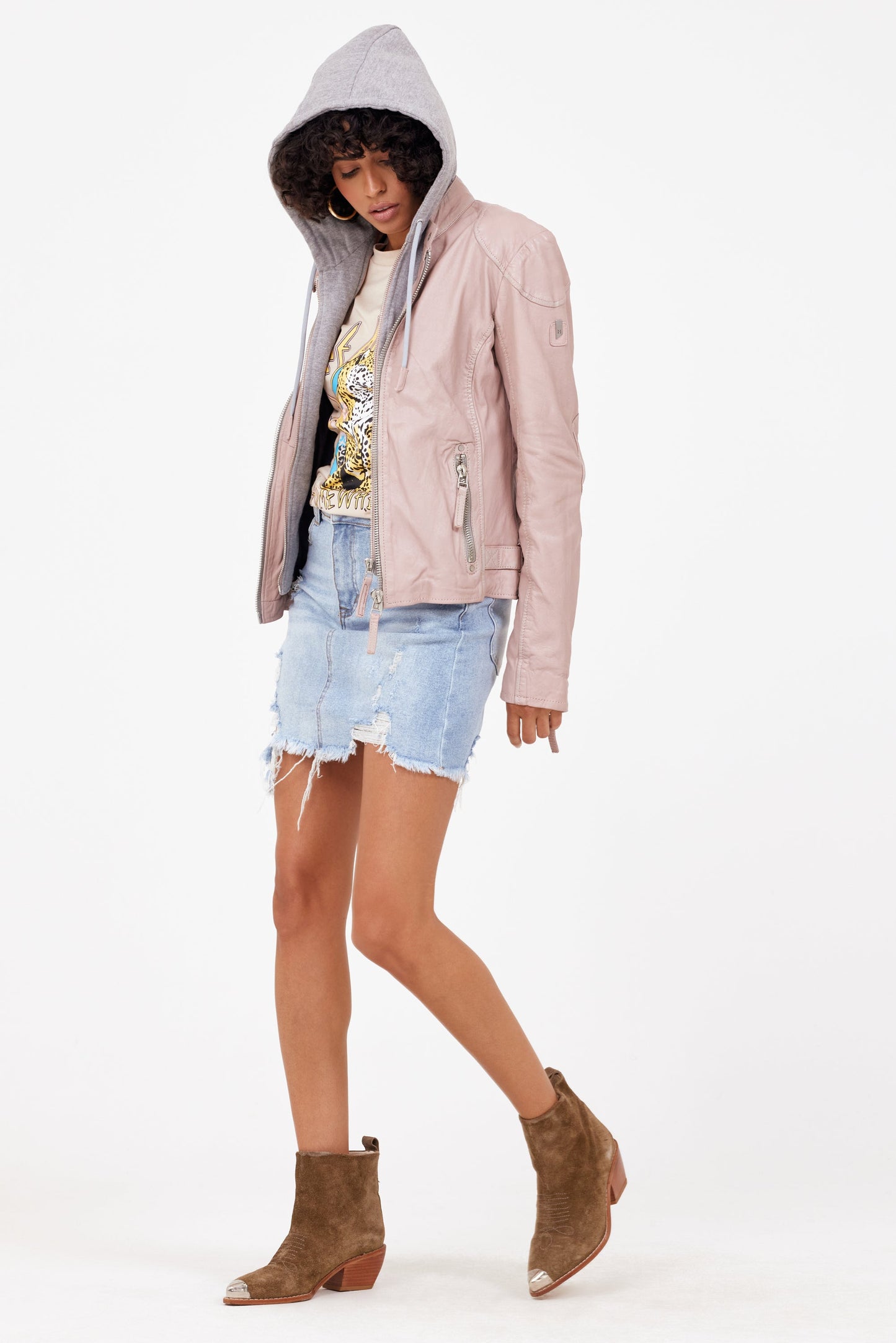 Finja RF Leather Jacket, Blush