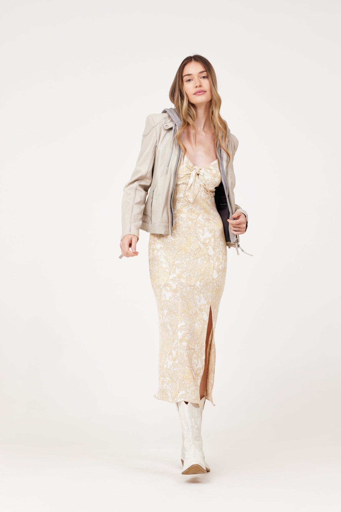 Finja RF Leather Jacket, Light Beige