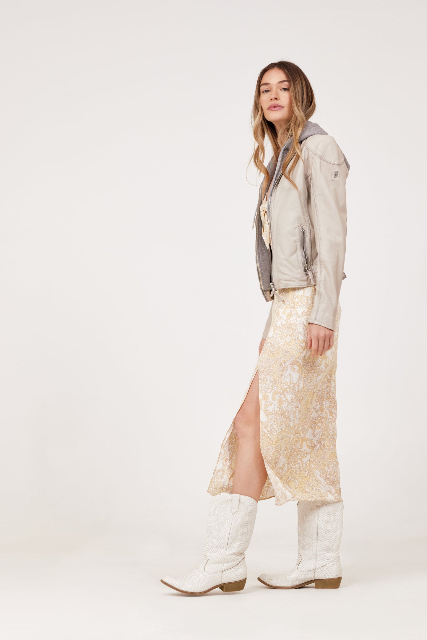 Finja RF Leather Jacket, Light Beige