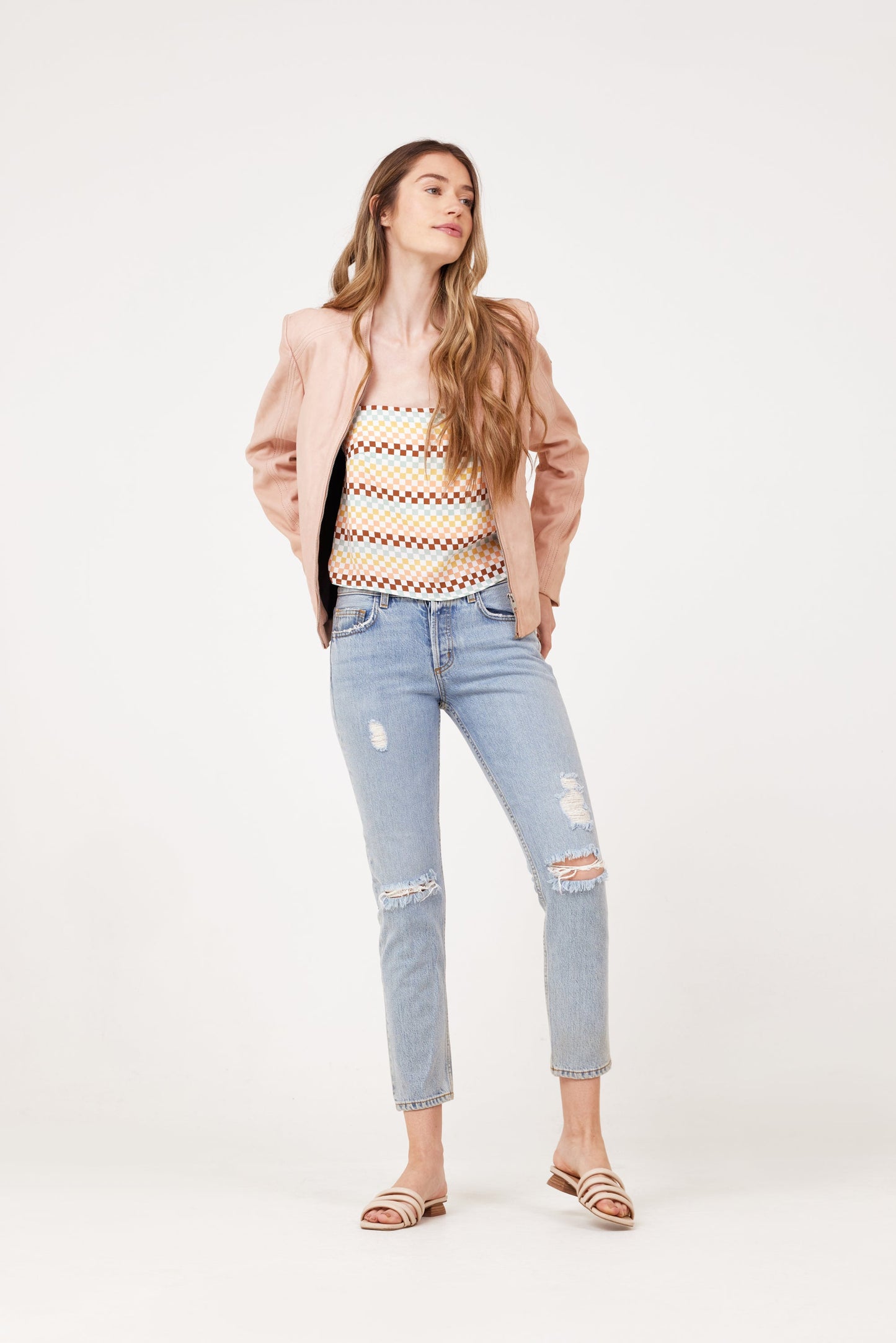 Jennet CF Leather Jacket, Rose