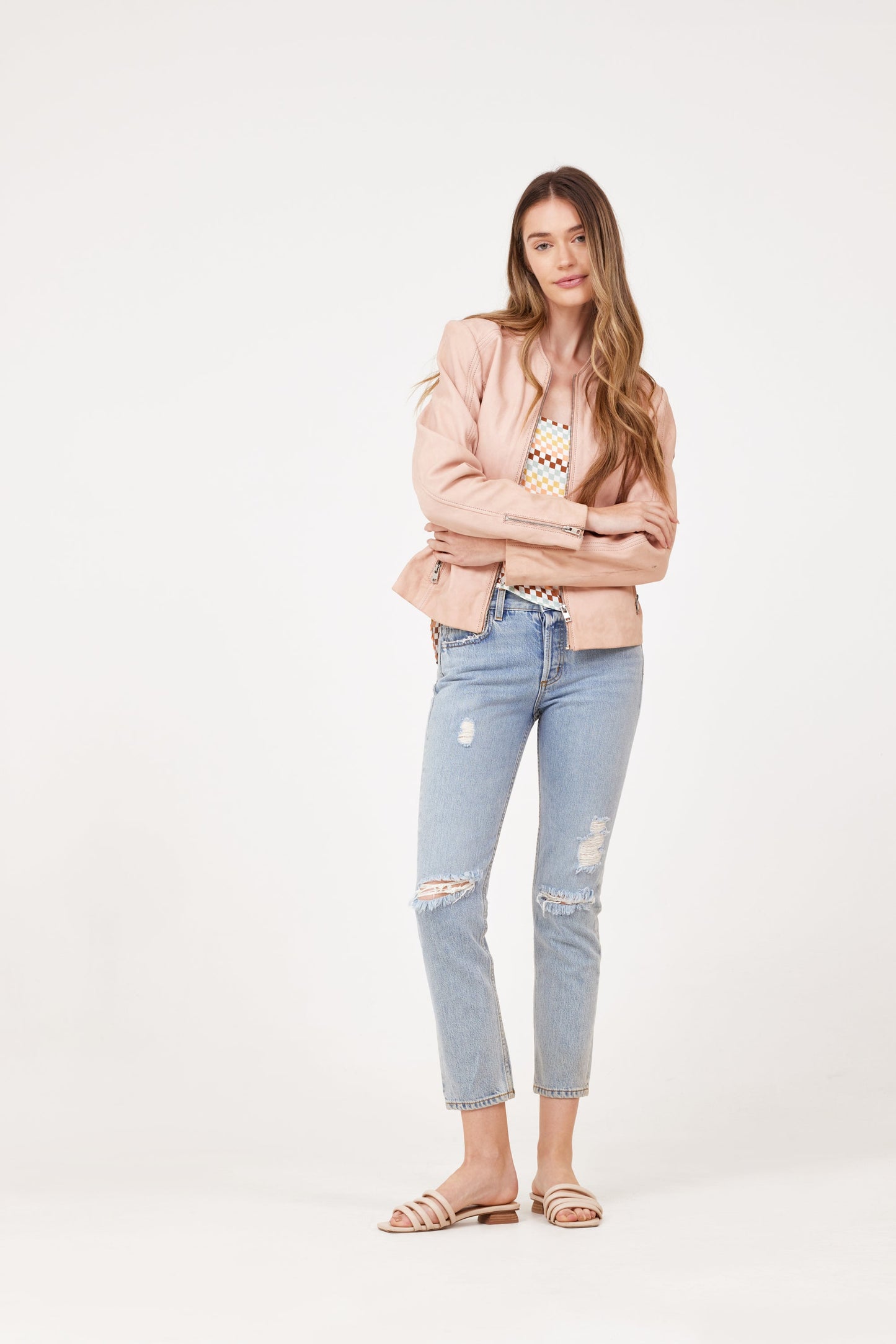 Jennet CF Leather Jacket, Rose