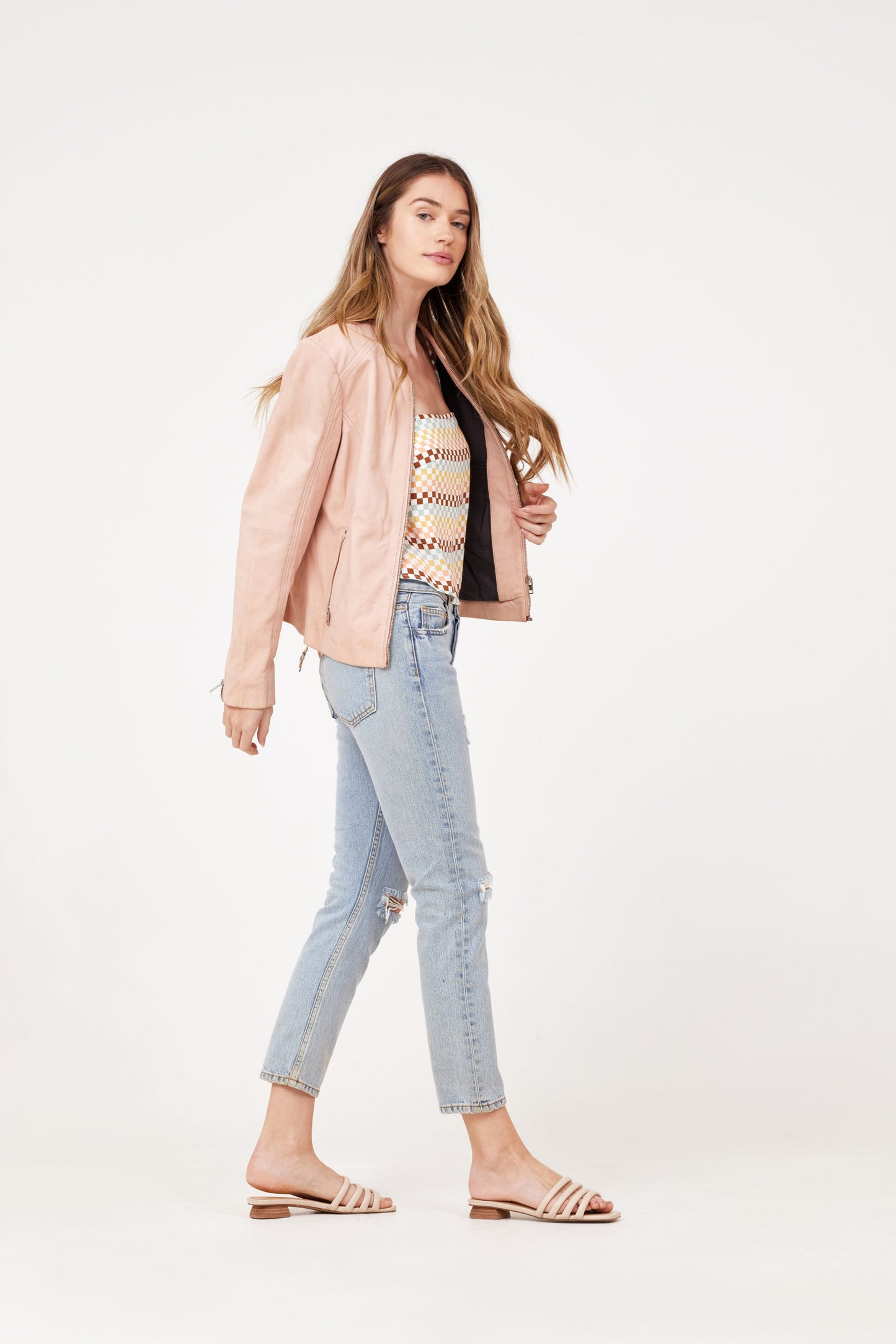 Jennet CF Leather Jacket, Rose