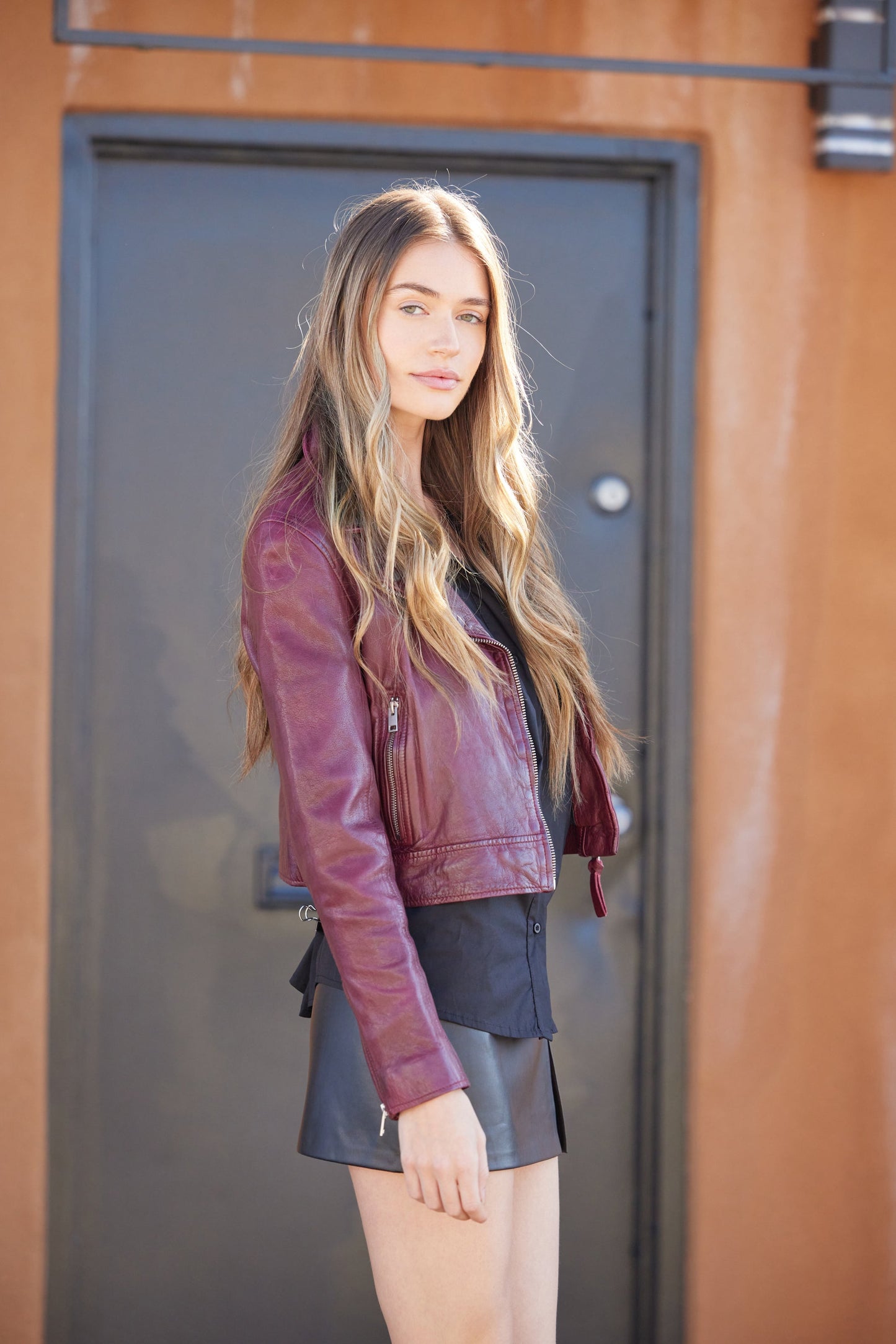 Julene RF Leather Jacket, Wine