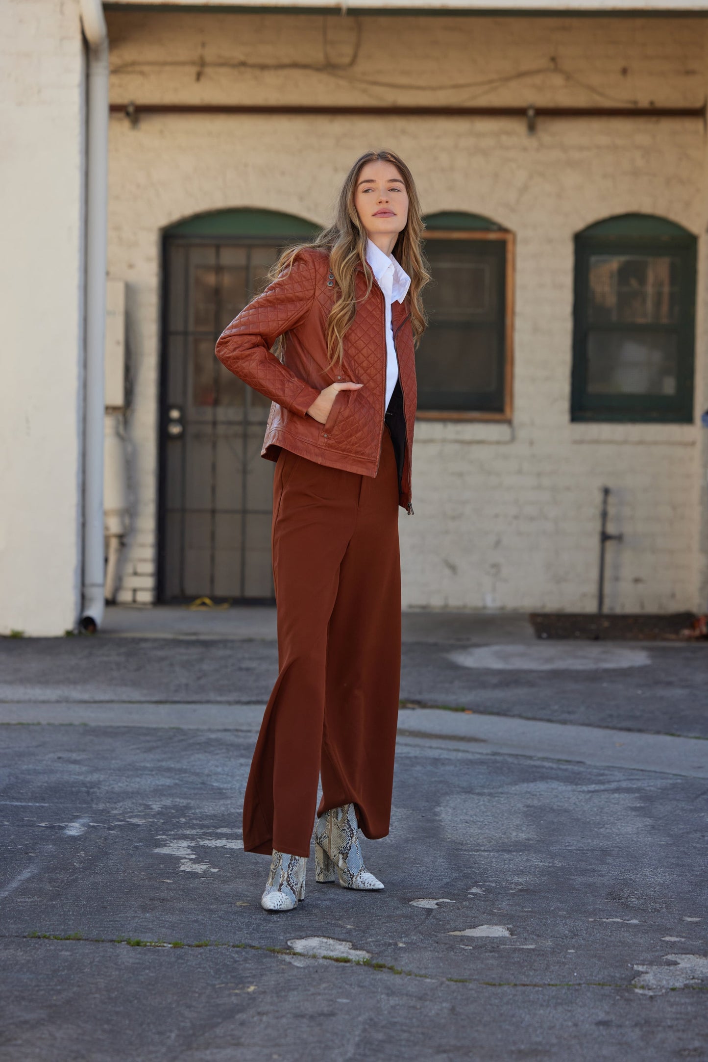 Breana CF Leather Jacket, Burnt Orange