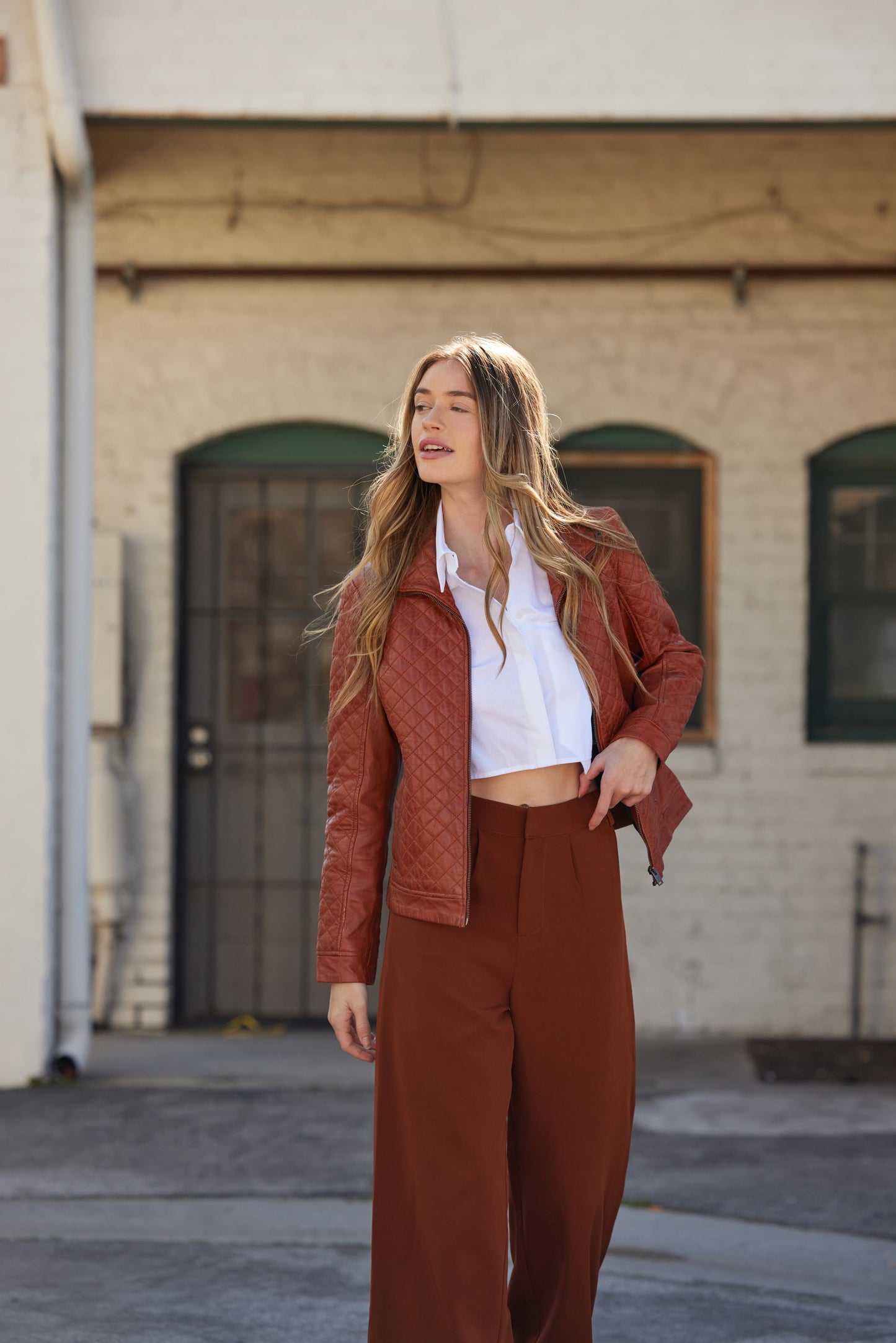 Breana CF Leather Jacket, Burnt Orange