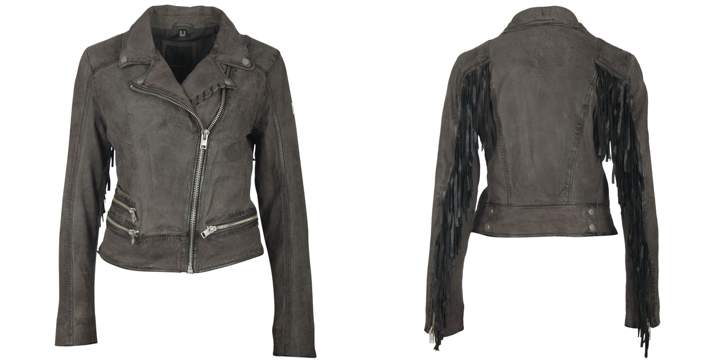 Zoe RF Leather Jacket, Dark Grey