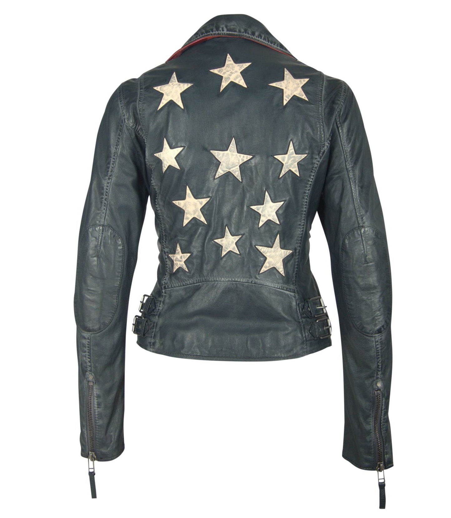 Christy RF Star Detail Leather Jacket, Navy