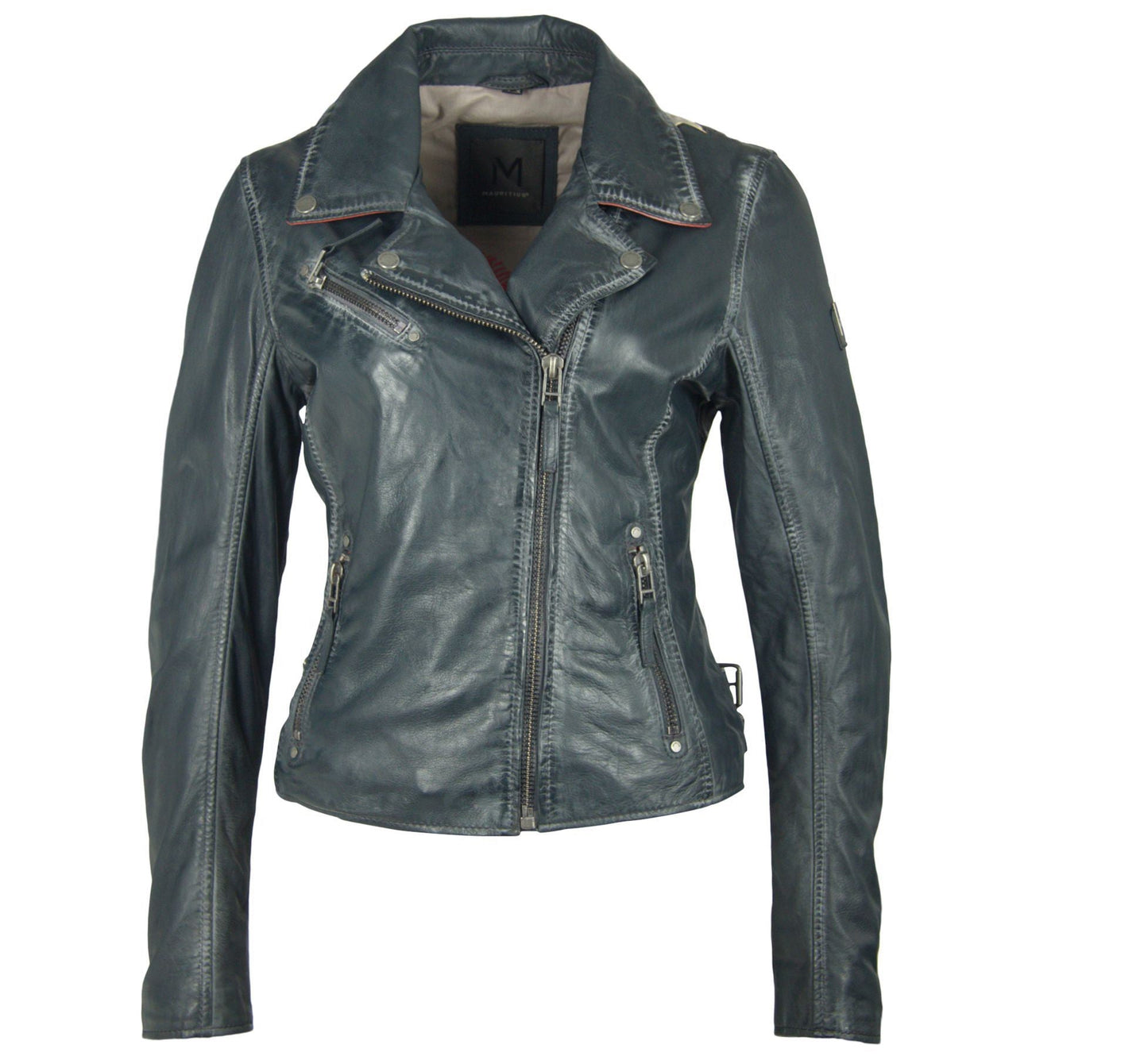 Christy RF Star Detail Leather Jacket, Navy