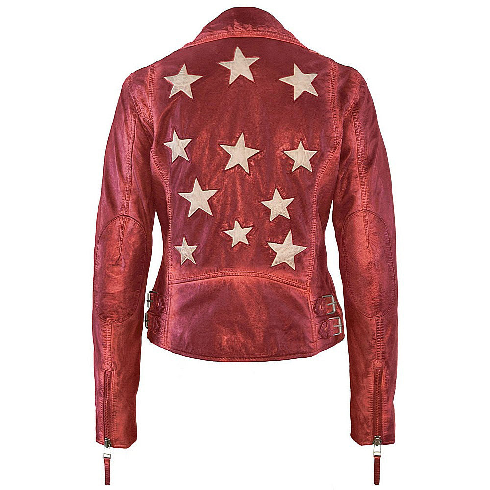 Christy RF Star Detail Leather Jacket, Red