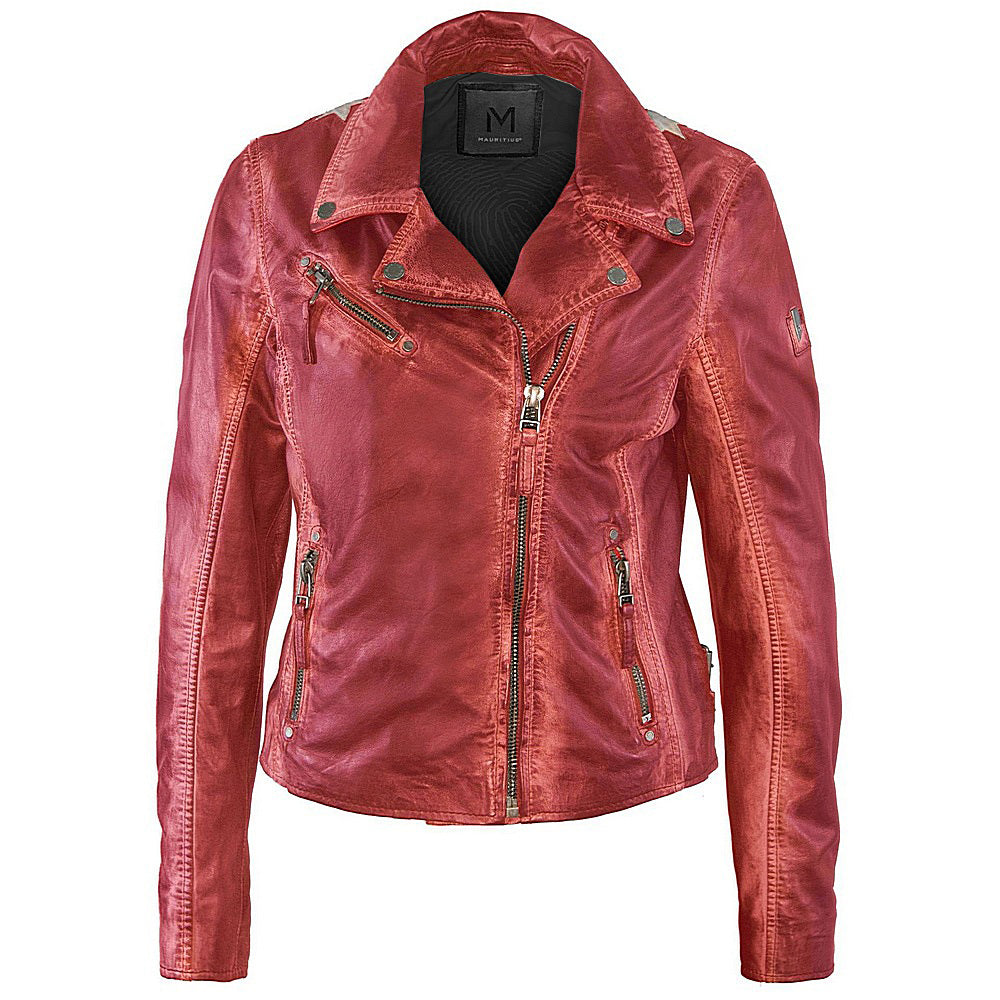 Christy RF Star Detail Leather Jacket, Red