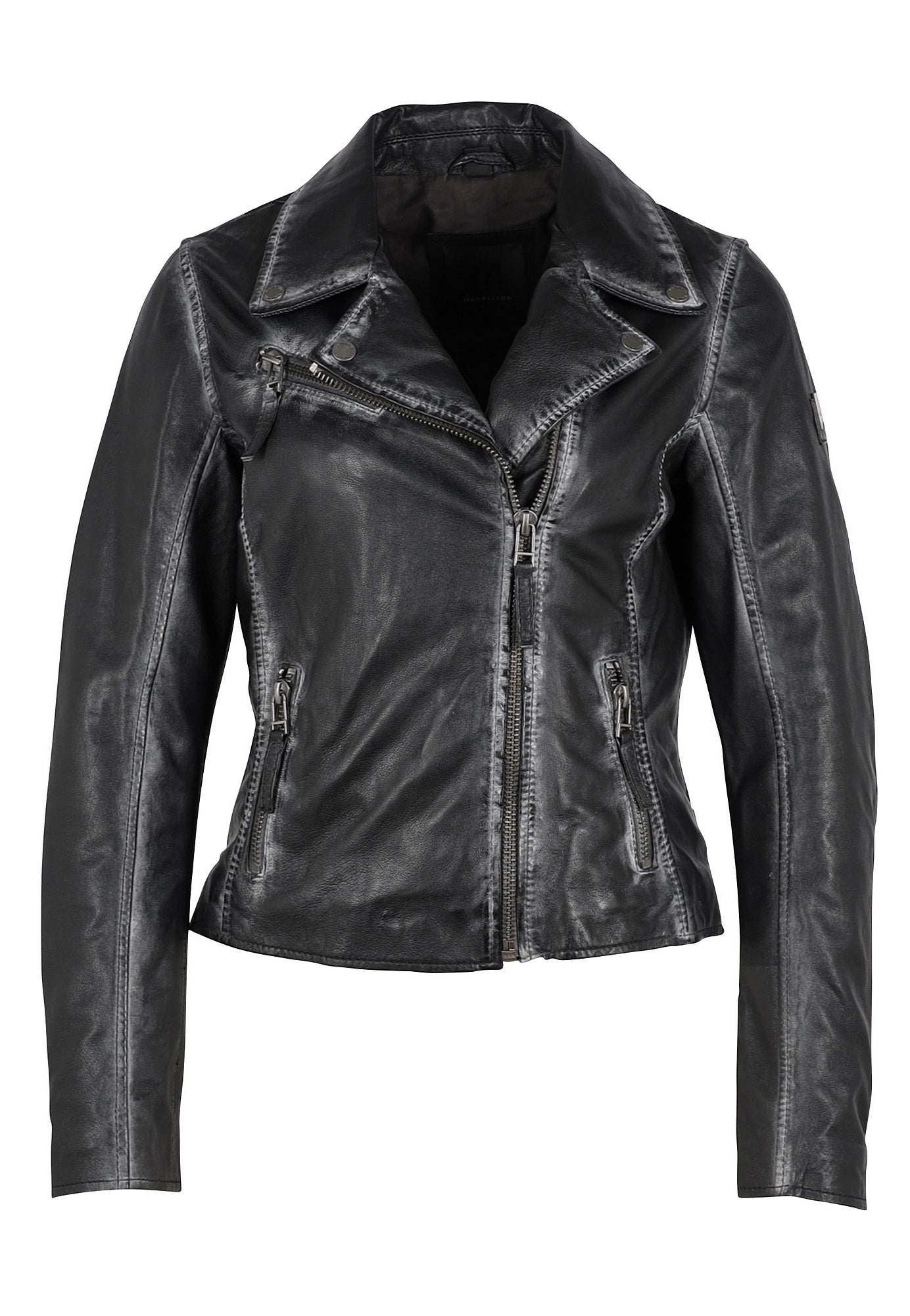 Christy RF Star Detail Leather Jacket, Black Denim