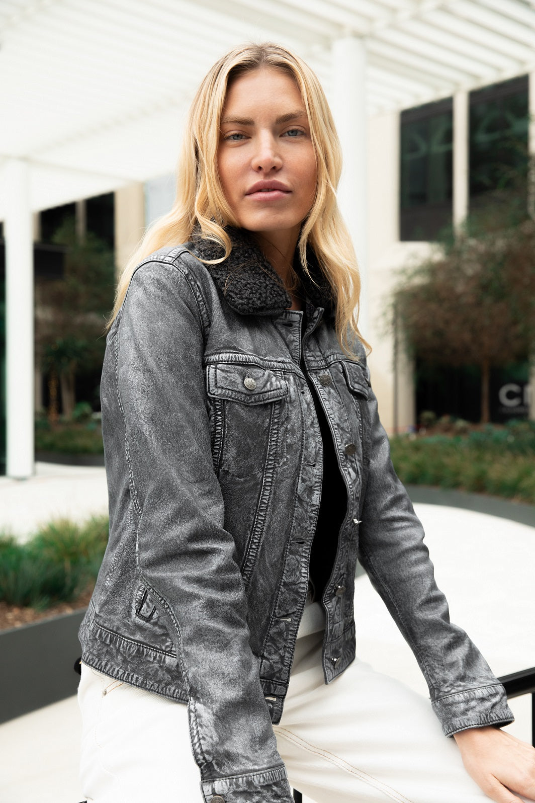 Jessie 2 RF Leather Jacket, Denim Blue