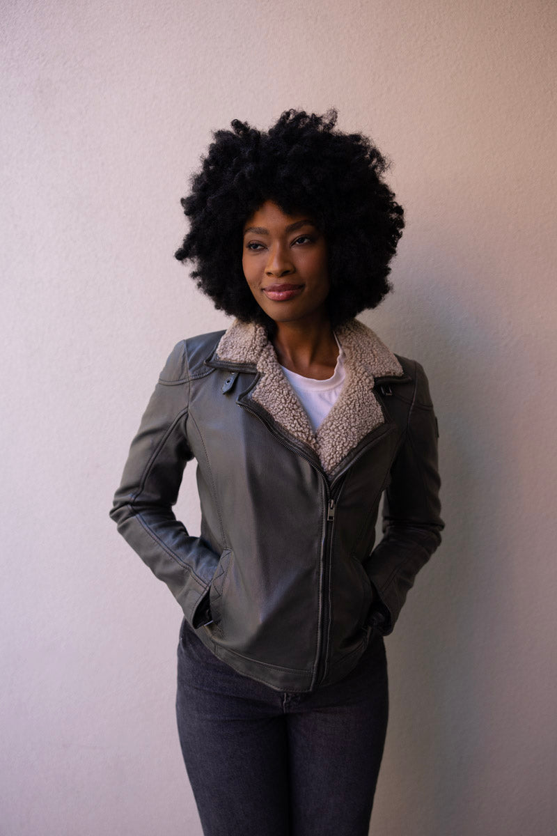 Jenja CF Leather Jacket, Olive