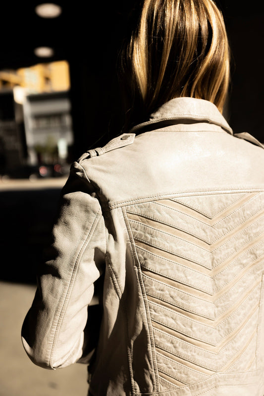 Narin RF Leather Jacket, Light Grey