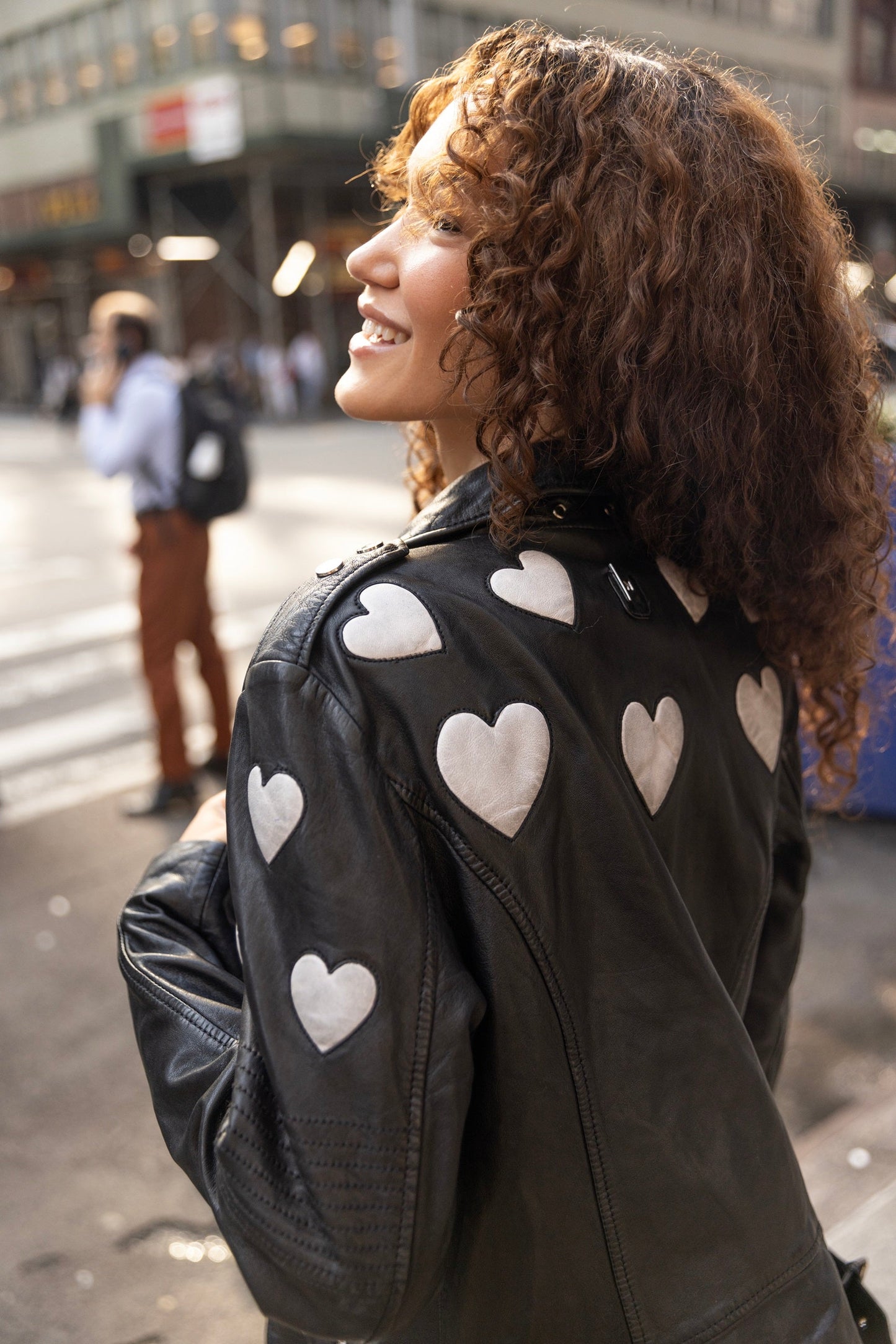 Reo RF Heart Detail Leather Jacket, Black