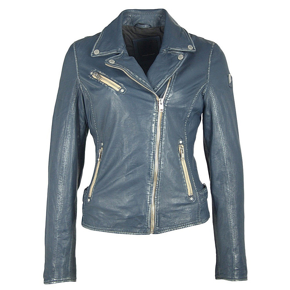 Sofia RF Leather Jacket, Denim Blue