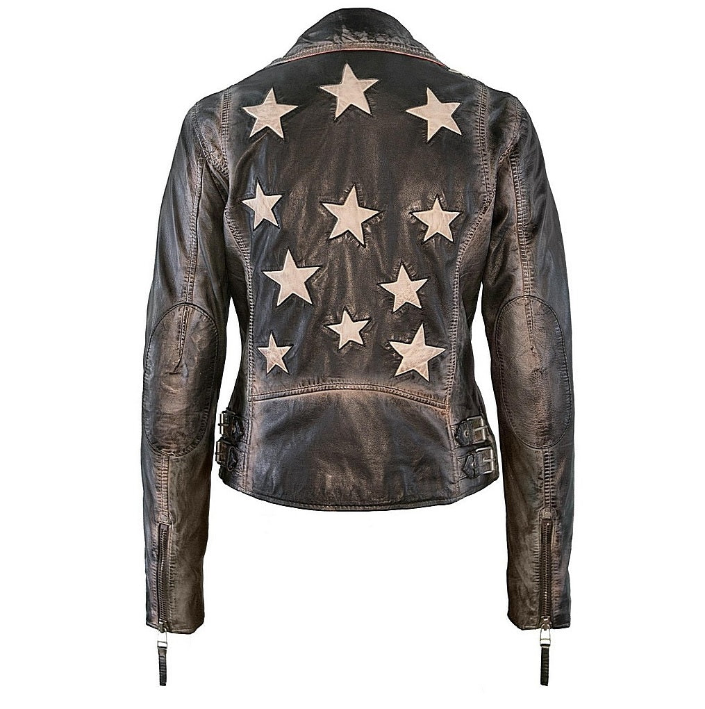 Christy RF Star Detail Leather Jacket, Vintage Black