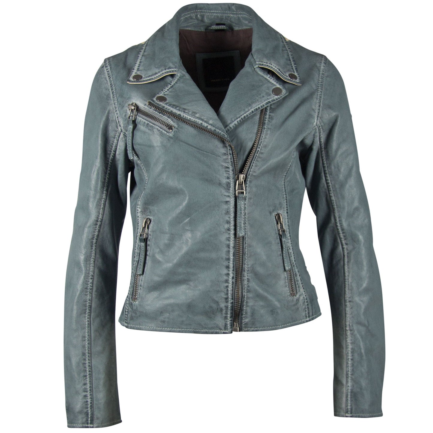 Christy RF Star Detail Leather Jacket, Winter Sky