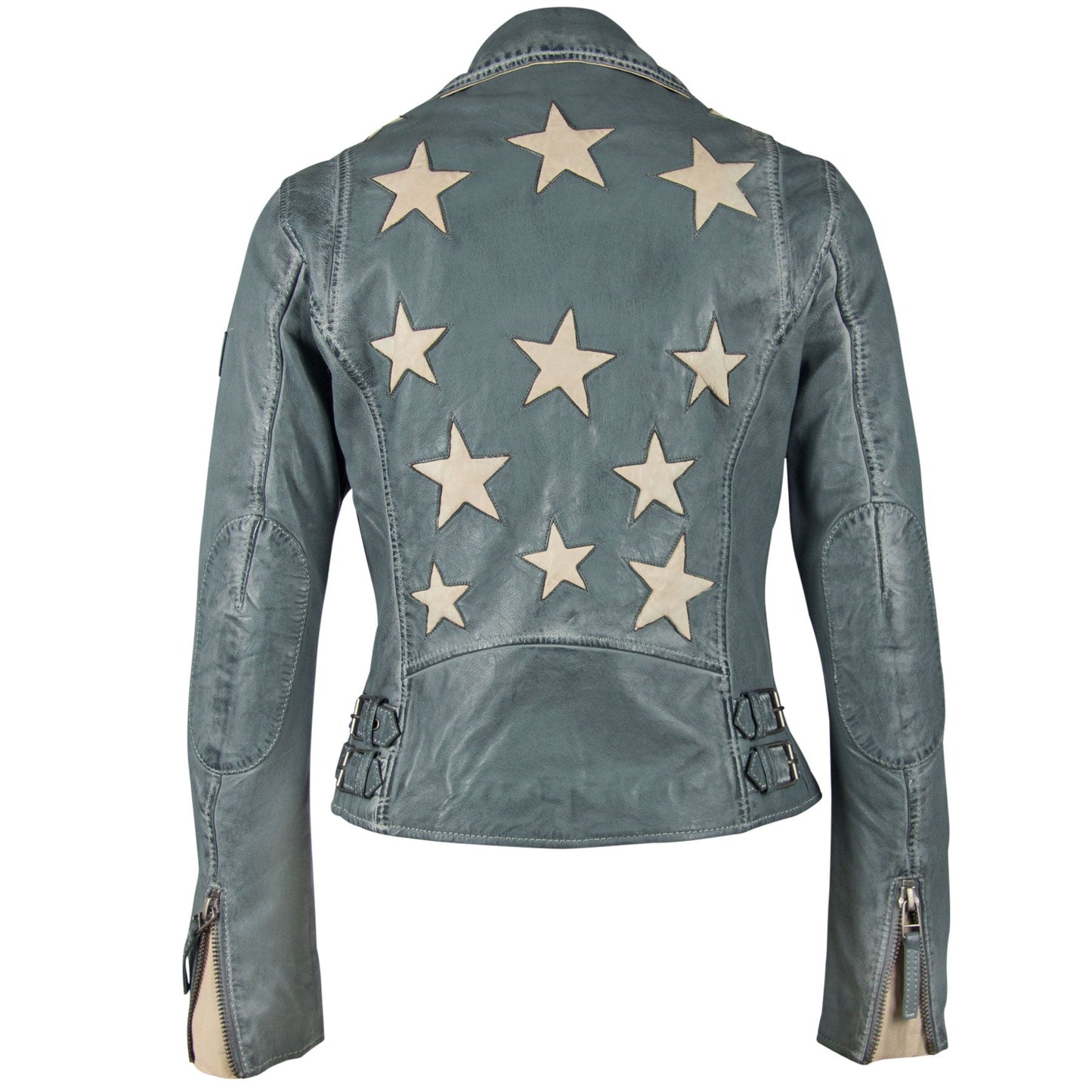 Christy RF Star Detail Leather Jacket, Winter Sky