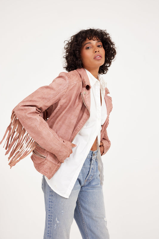 Zoe RF Leather Jacket, Light Pink